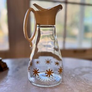 Vintage Log Cabin Syrup Glass Pitcher with Star Design